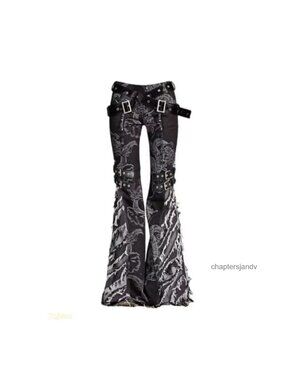Y2K Grunge Flare Leg Jeans with Tassel Horn Belt
